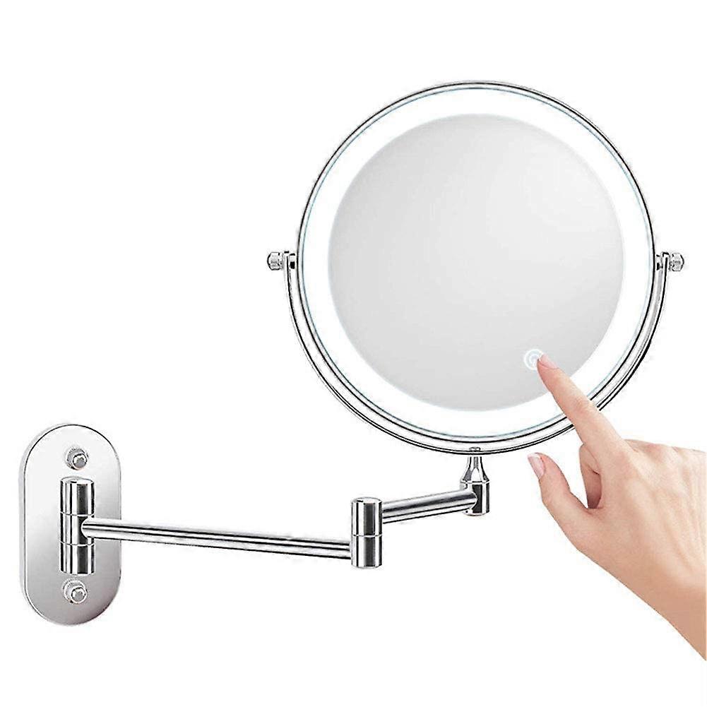 Bathroom Makeup Mirror Wall Mounted 8Inch LED Light 10X Magnifying Double Sided 360° Swivel Folding for Vanity and Shaving
