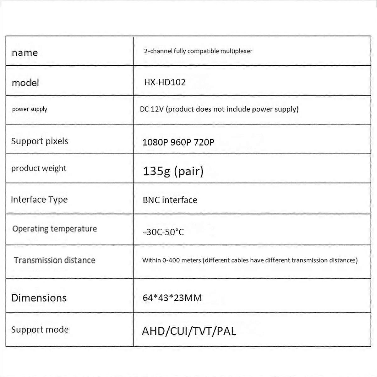 2X Two-Channel AHD/CVI/TVI1080P HD Video Multiplexer Coaxial HD Expander Adder for Camera