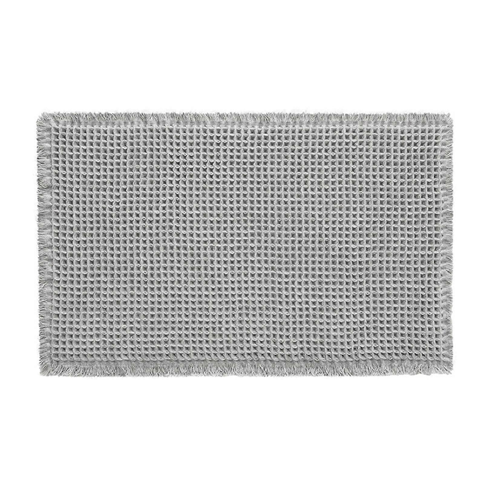 Shower Rug Water Absorbent Soft Bath Mat with Unique Weave Pattern Bathroom Mat Antislip for Home Use Square  Grey 61x92cm