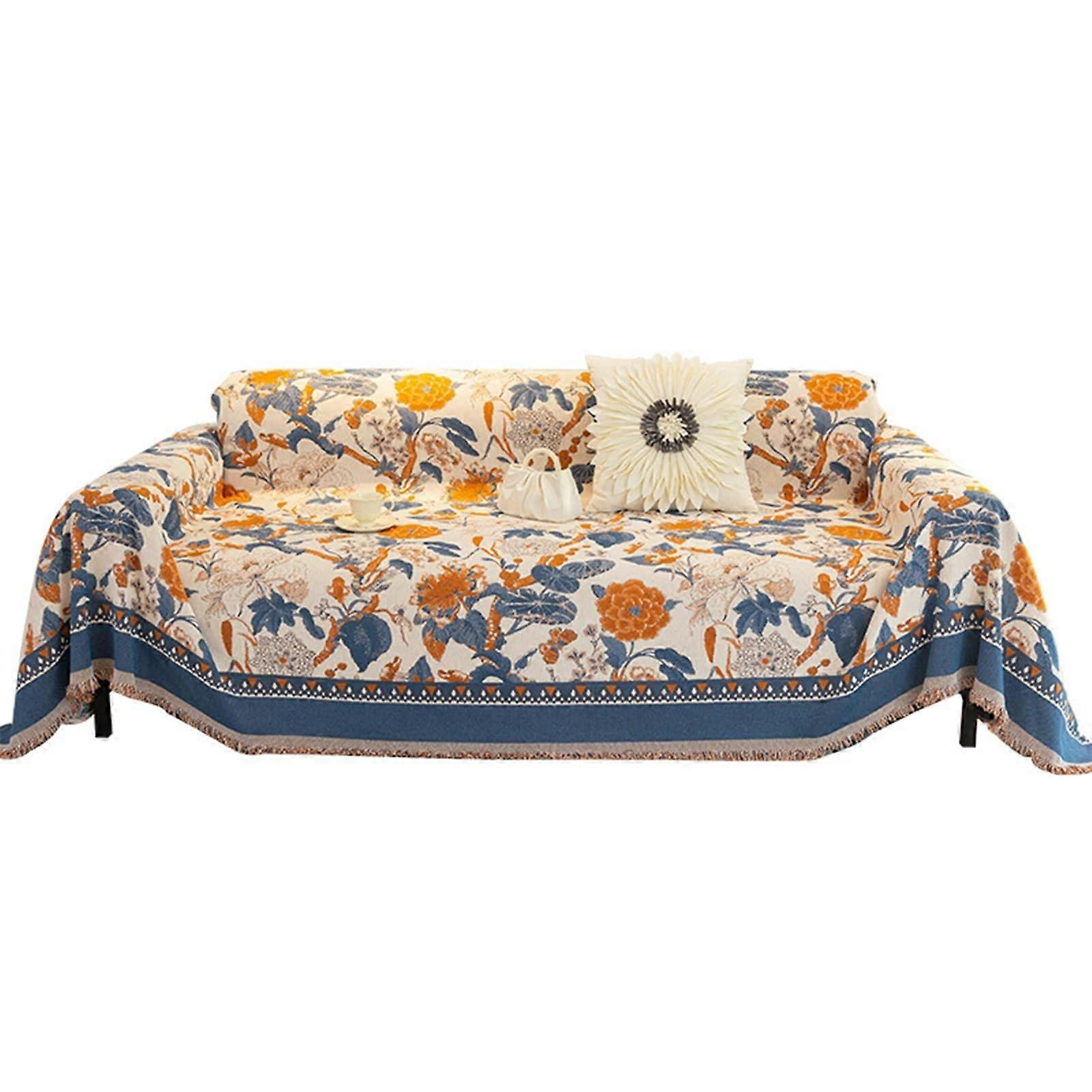 Sofa Covers Medieval Classic NonSlip Full Coverage Couch Protector For 2/3 Seater, Machine Washable Blue 180x260 cm