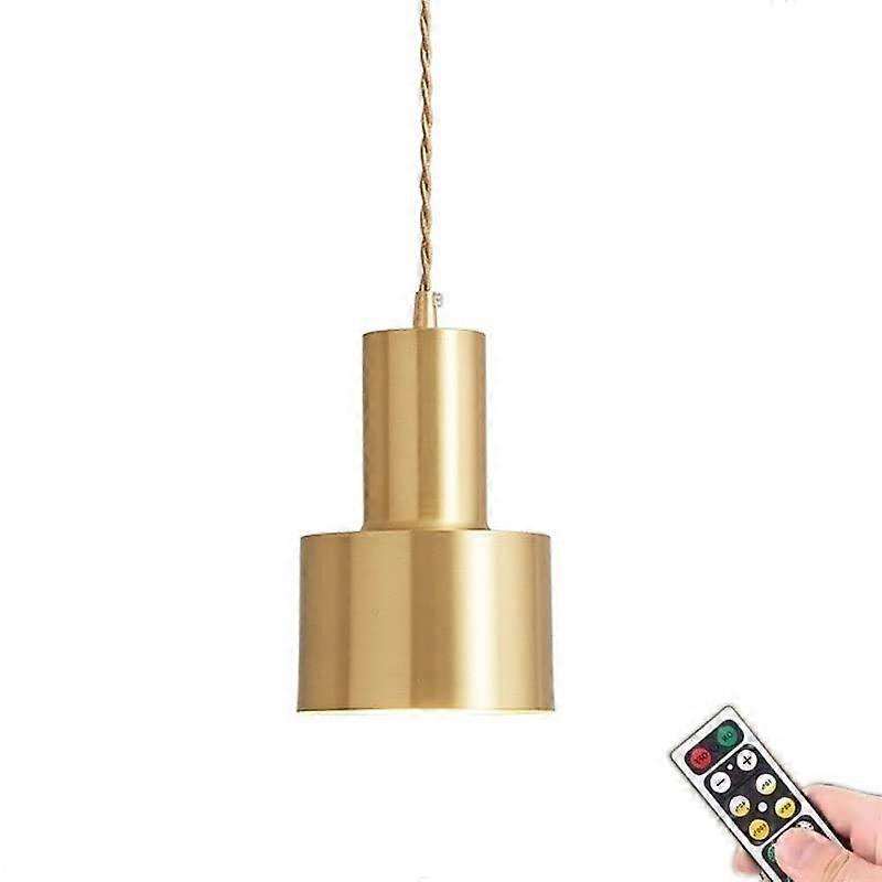 Battery Powered Pendant Light Gold with Remote, Non Hardwired LED Hanging Fixture for Kitchen Island