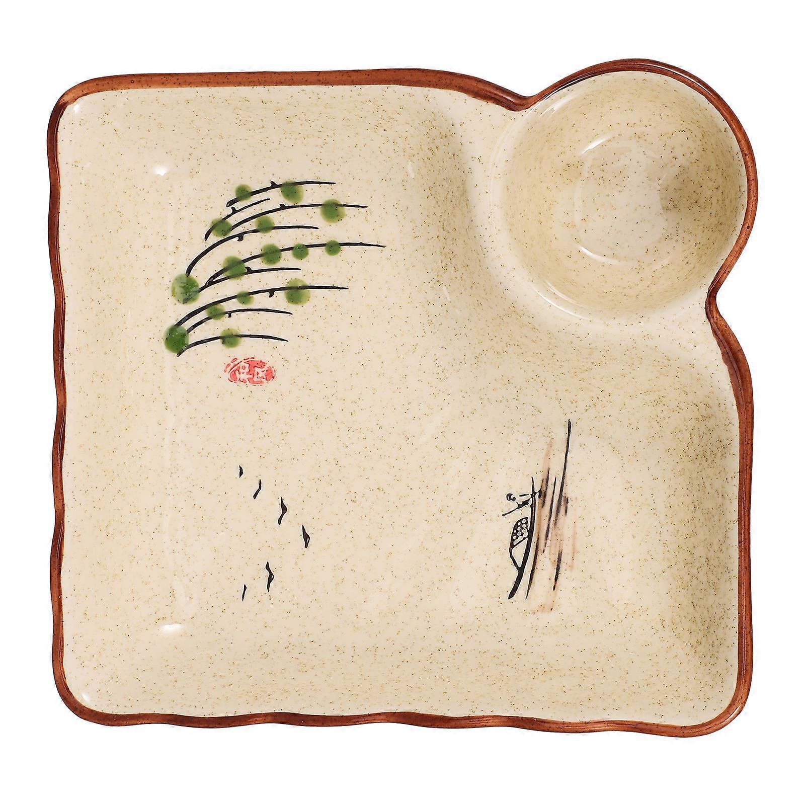 Ceramic Dumpling Plate Serving Platter with Sauce Compartment for Home Use