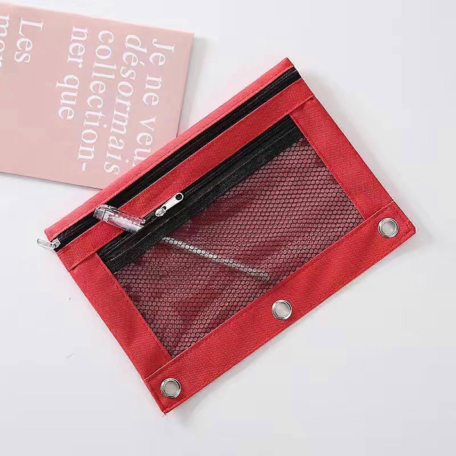 2PCS Binder Pencil Pouch, 3 Ring Zipper Pencil Case with Clear Window for School, Office, Compatible with 3-Ring Binders