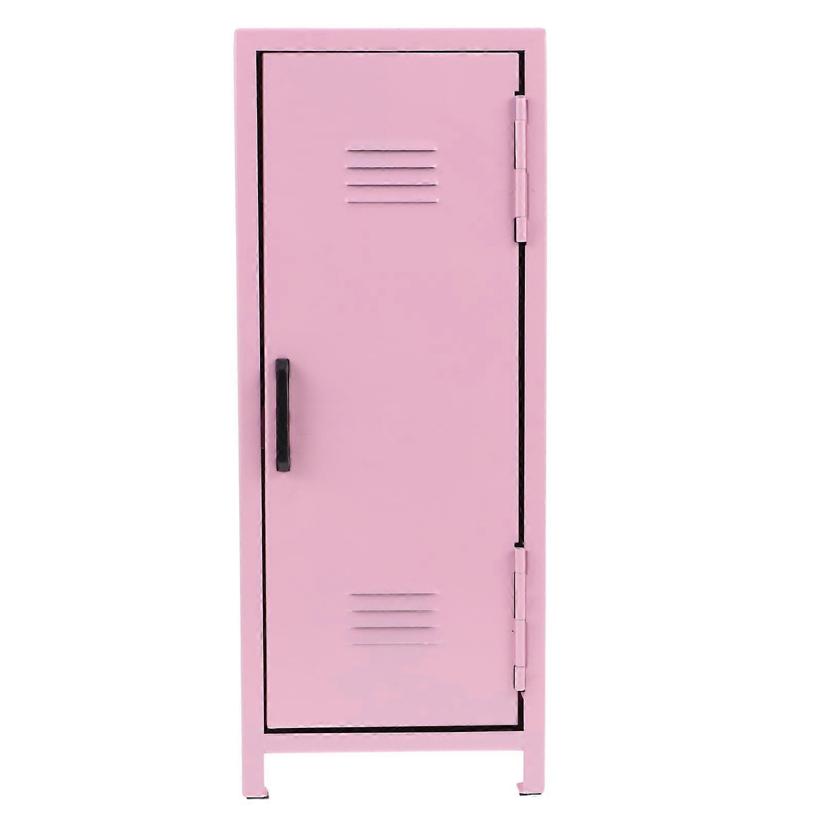 Metal Locker Box with Lock and Keys, Pink Lockable Makeup Organizer for Desktop Storage