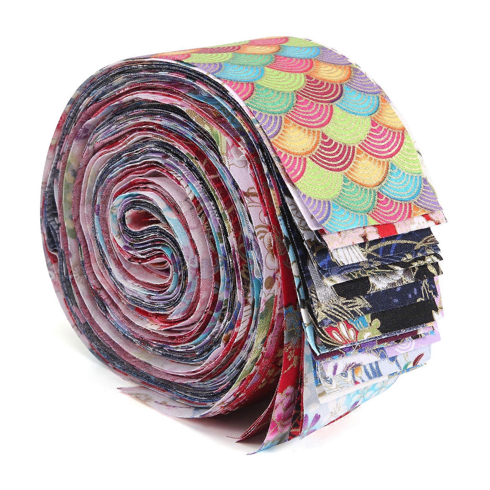 Jelly Roll Fabric Strips for Quilting,40 PCS Roll Cotton Fabric for Sewing with Different Patterns DIY Craft Patchwork