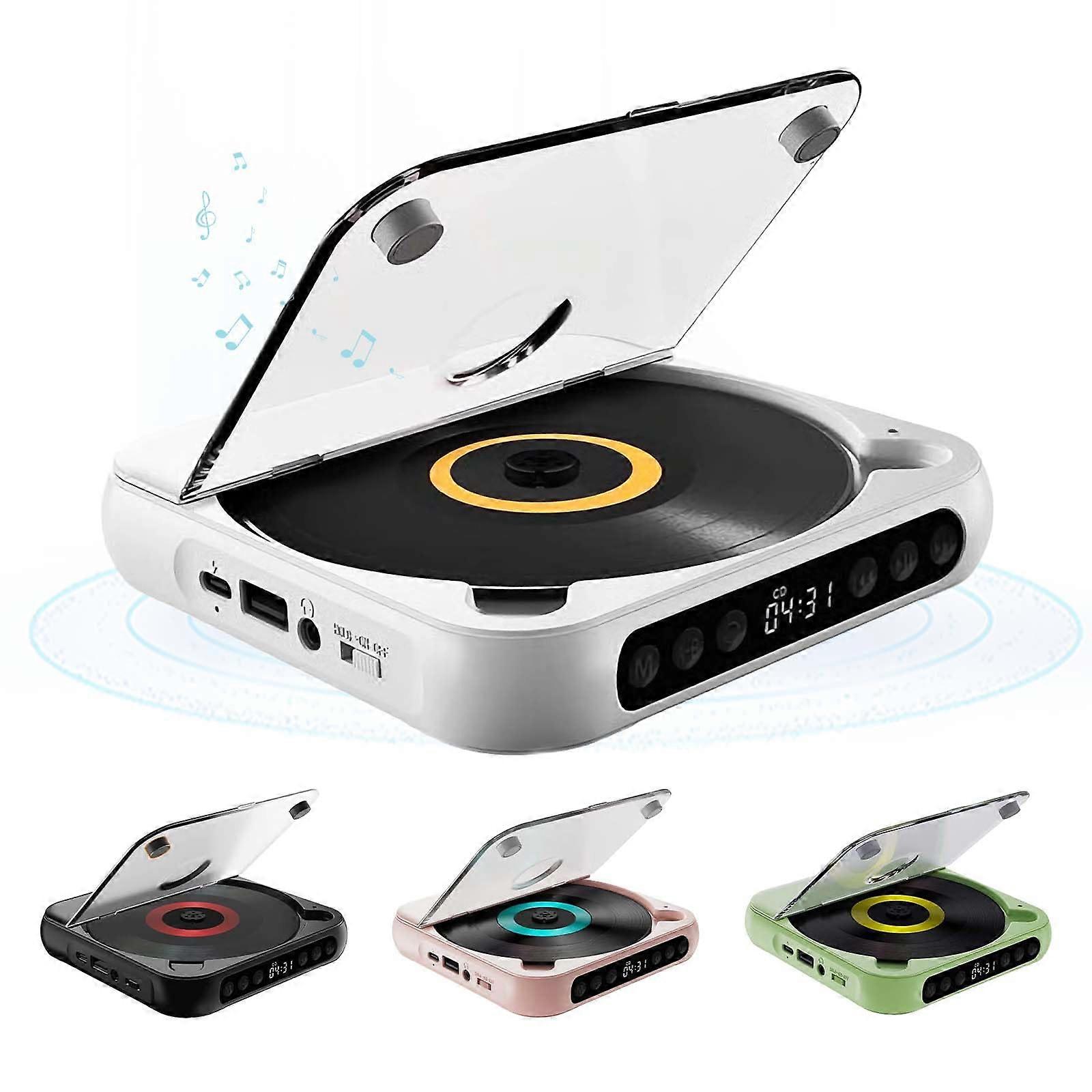 Portable CD Player Bluetooth 5.3 Desktop Retro CD Player Hi Fi Sound 2000mAh Battery White CDR/CDRW MP3