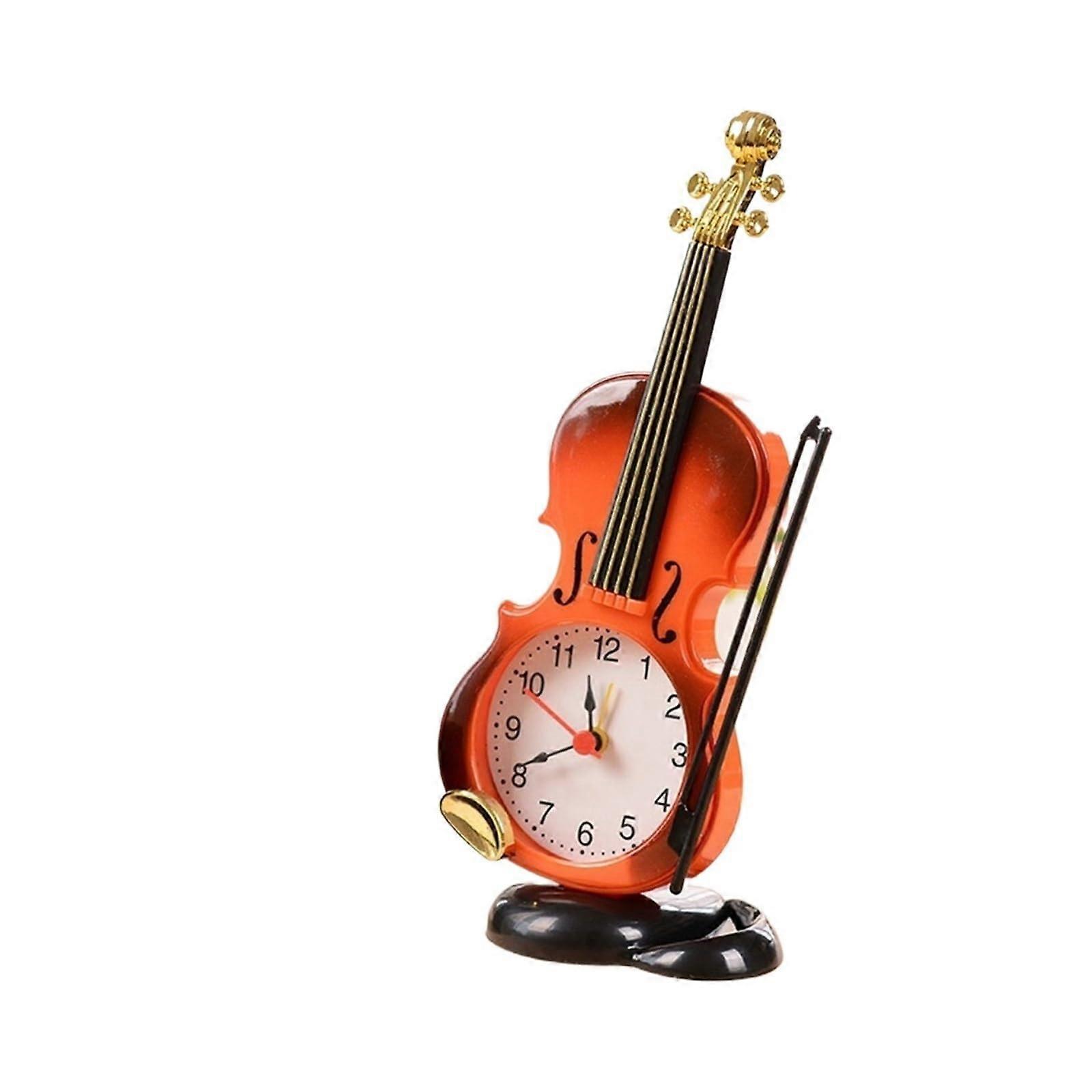 Mini Violin Alarm Clock with Quartz Movement, Battery Operated Desk Decor for Bedroom or Office