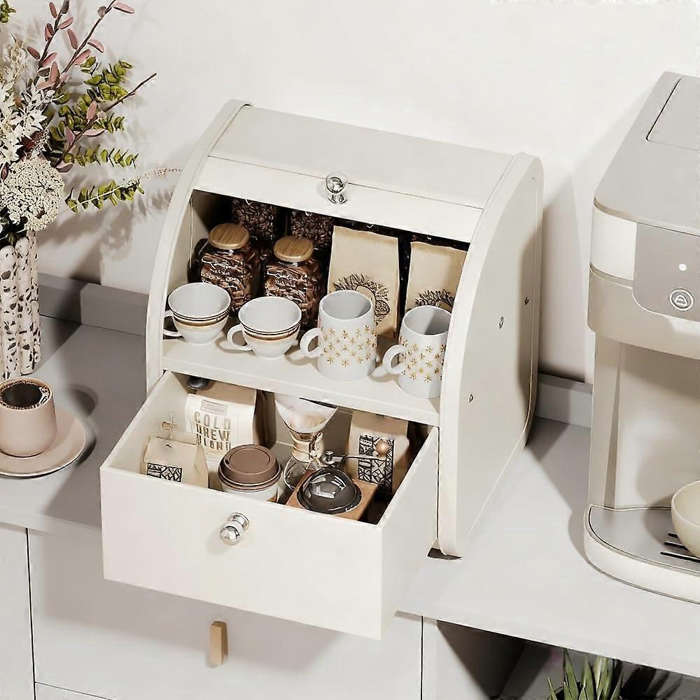 Large Capacity Desktop Storage Organizer, Double Layer Carbon Steel Box with French Style Design, 11.8'' White