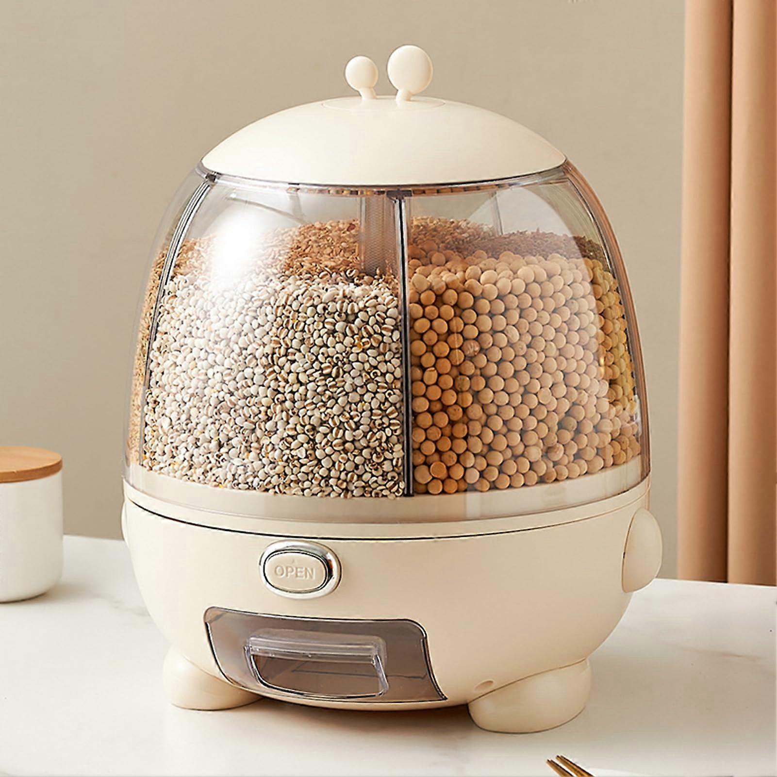 Rotating Rice Dispenser with Multiple Compartments, Large Capacity Airtight Grain Storage Container
