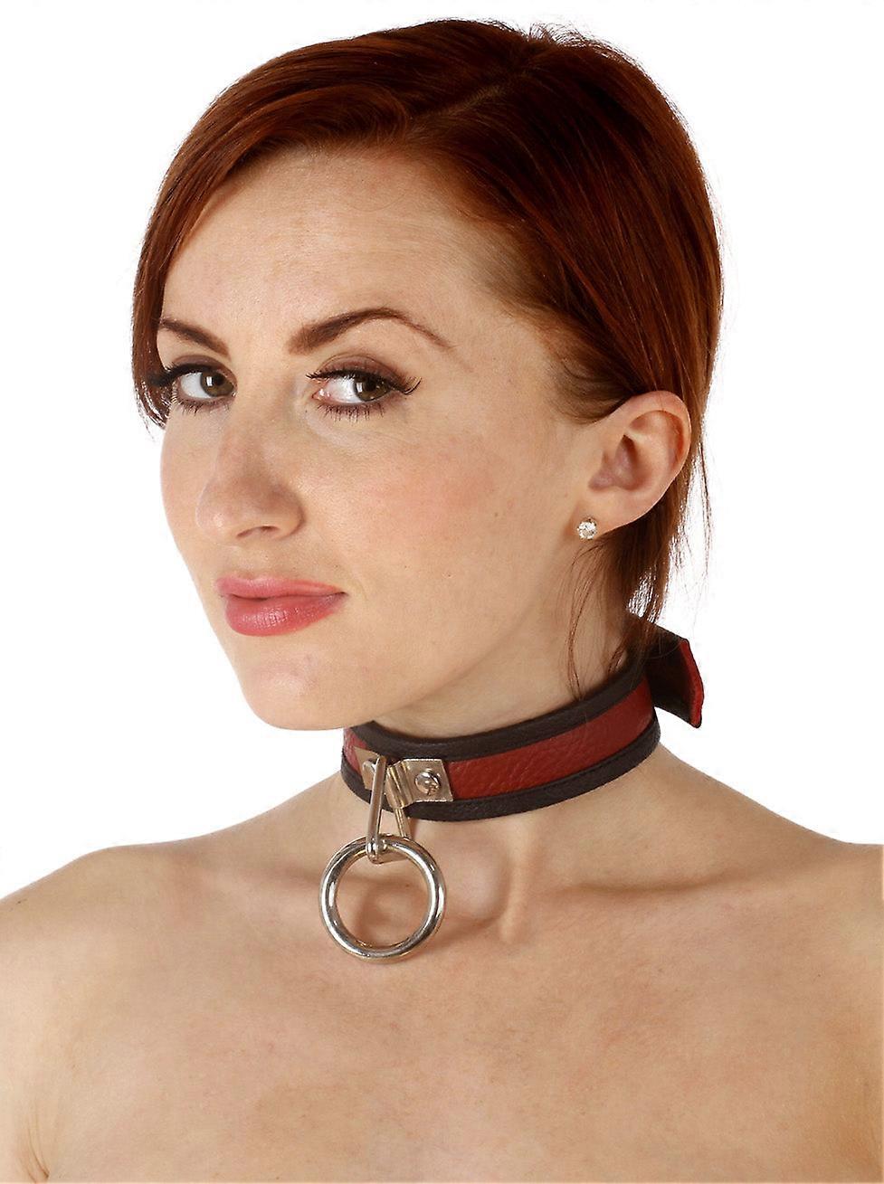 Leather Choker With Chunky O Ring In Red & Black
