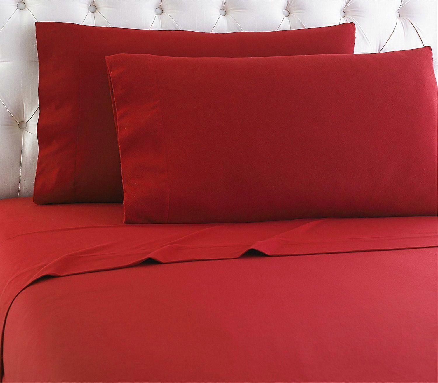 Heavy Winter Flannel 100% Cotton Queen Red Flat Sheet