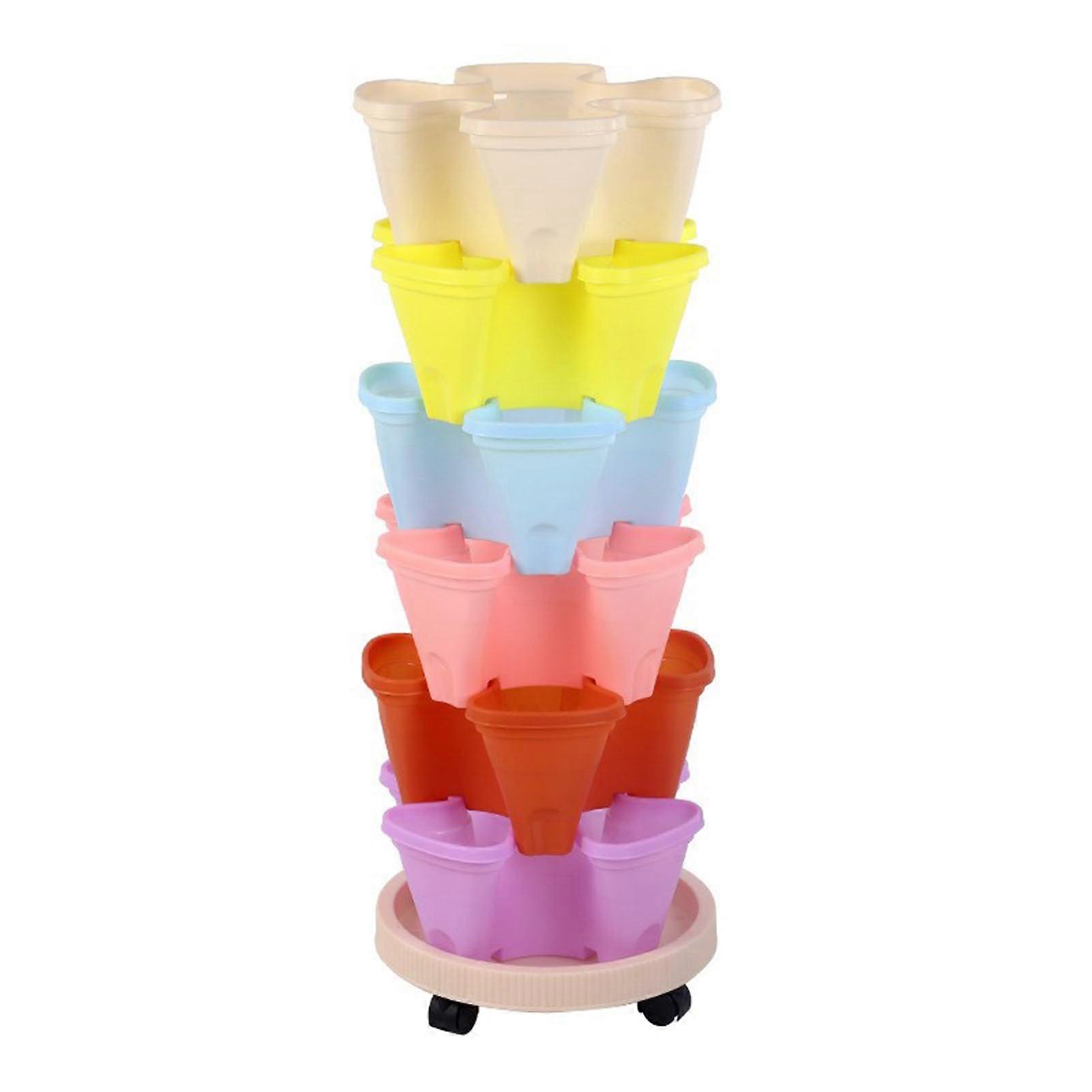 6 Tier Stackable Vertical Garden Planter with Wheels, Indoor Outdoor Strawberry Tower, Multicolor
