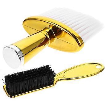 Barber Shop Hairdressing Brush Ergonomic Handle Golden 2Pcs Professional Broken Hair Clean Dust Removal