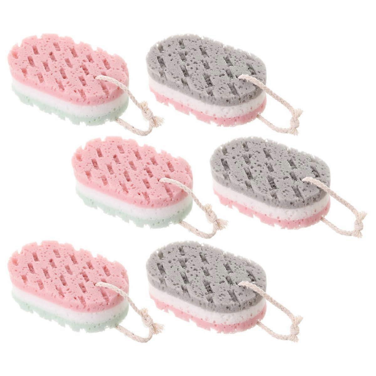 Bath Sponge and Shower Scrubber Set, Gentle Exfoliation, Oval Grip, QuickDry Hanging Loop, 6pcs