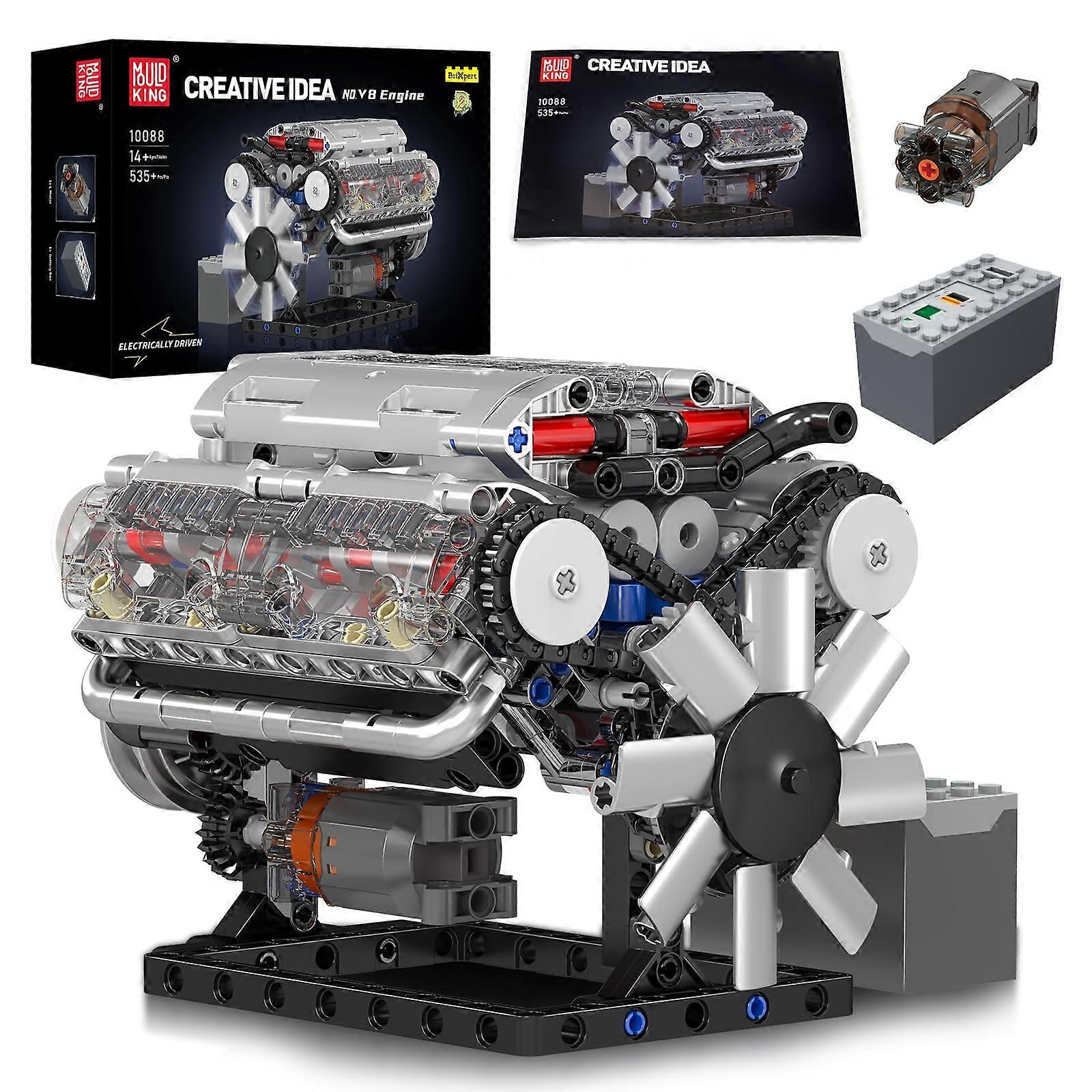 V8 Engine Model Kit 535pcs MOC Technology with Motorized Cylinder Movement and Battery Box