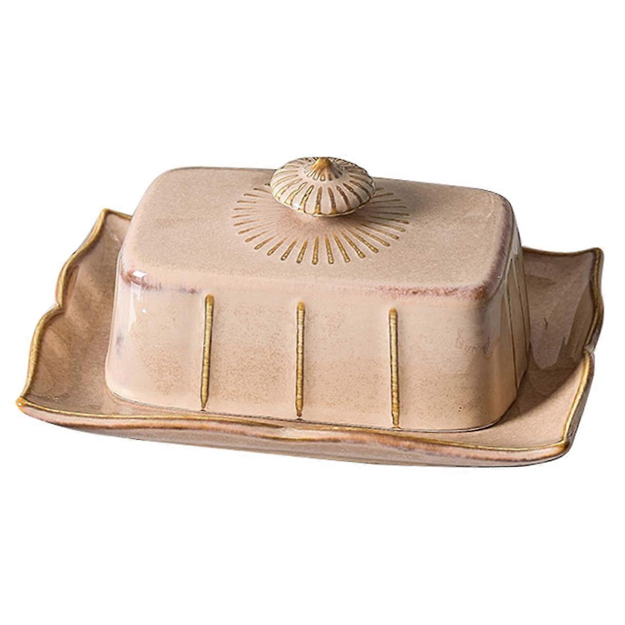 Butter Dish with Lid, Rectangular Ceramic Tray, Microwave Safe, Heat Resistant, MultiPurpose Kitchen Storage