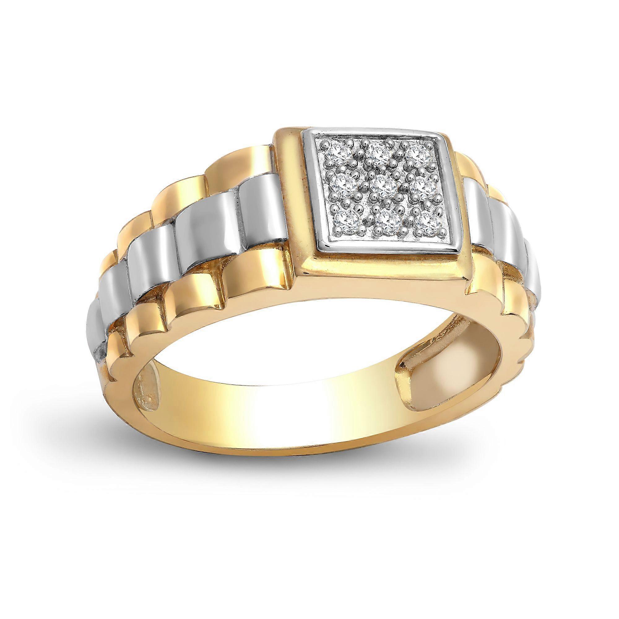 Jewelco London 男士实心 9 克拉黄金密镶圆形 H I1 0.15 克拉钻石 9 石簇形图章戒指 10 毫米