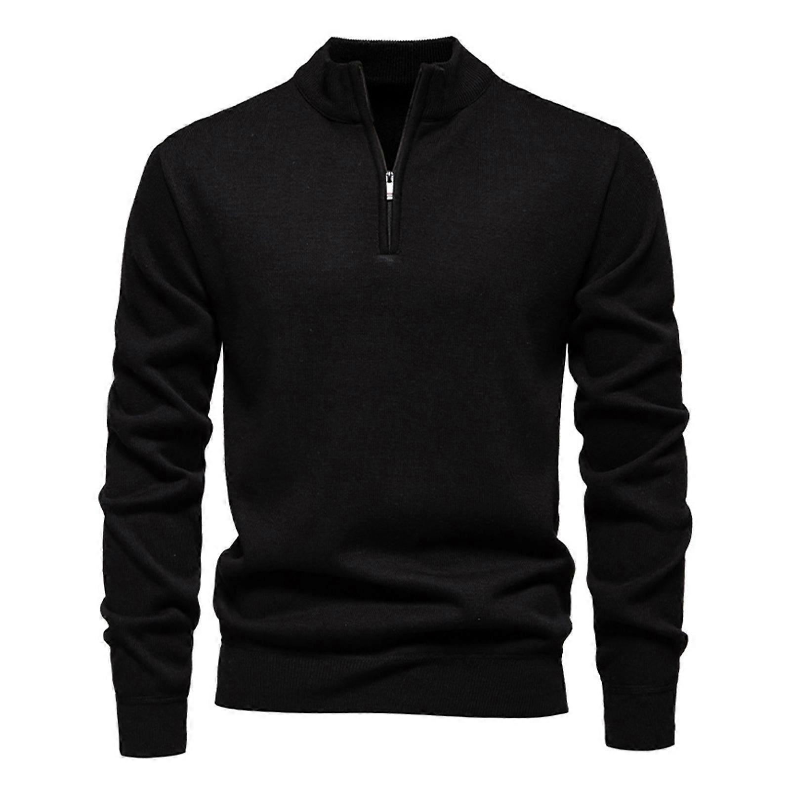Men Sweatshirt Stand Collar Zipper Half Placket Long Sleeve Pullover Tops Solid Color Autumn Winter