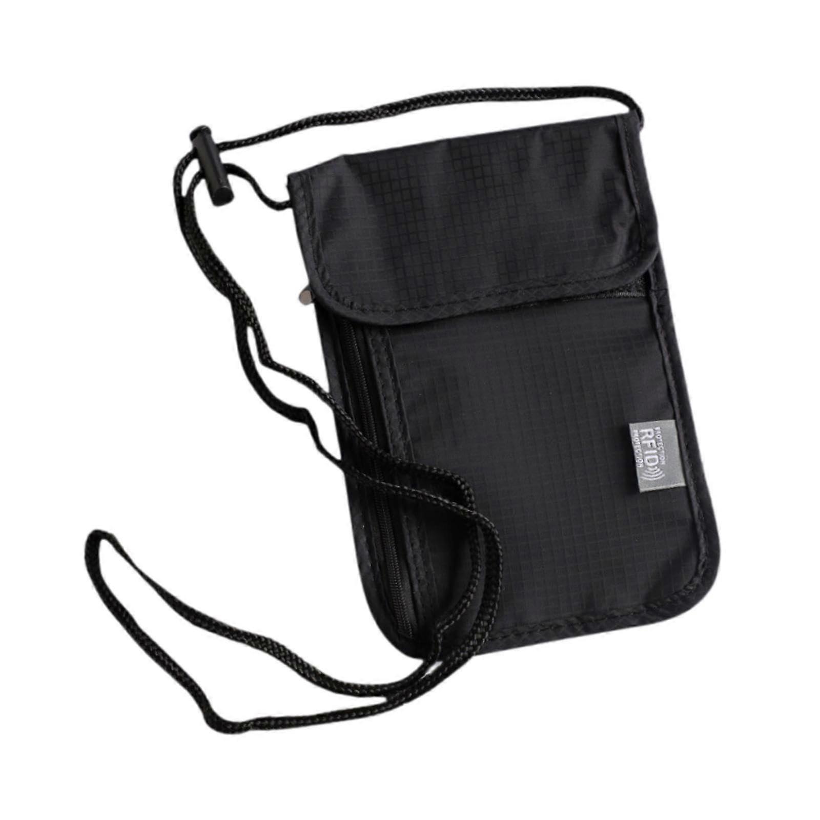 Travel Neck Wallet Waterproof Nylon RFID Blocking Passport Holder with MultiPocket Storage, Black