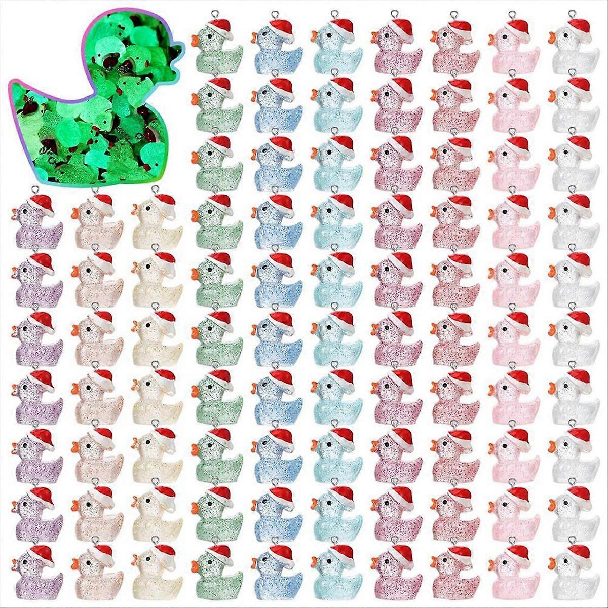 100PC Christmas Mini Resin Ducks Luminous Christmas Tiny Duck Animals