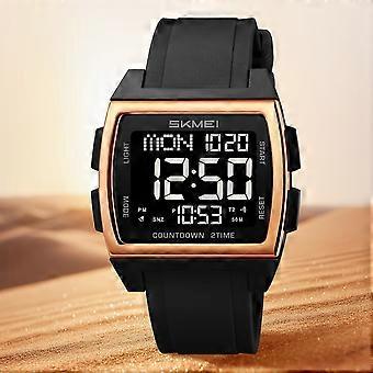 Vierkant outdoorhorloge voor heren - Waterdichte digitale chronograaf met siliconen band, schokbestendig, geschikt voor wandelen, zwemmen en casual gebruik door studenten.