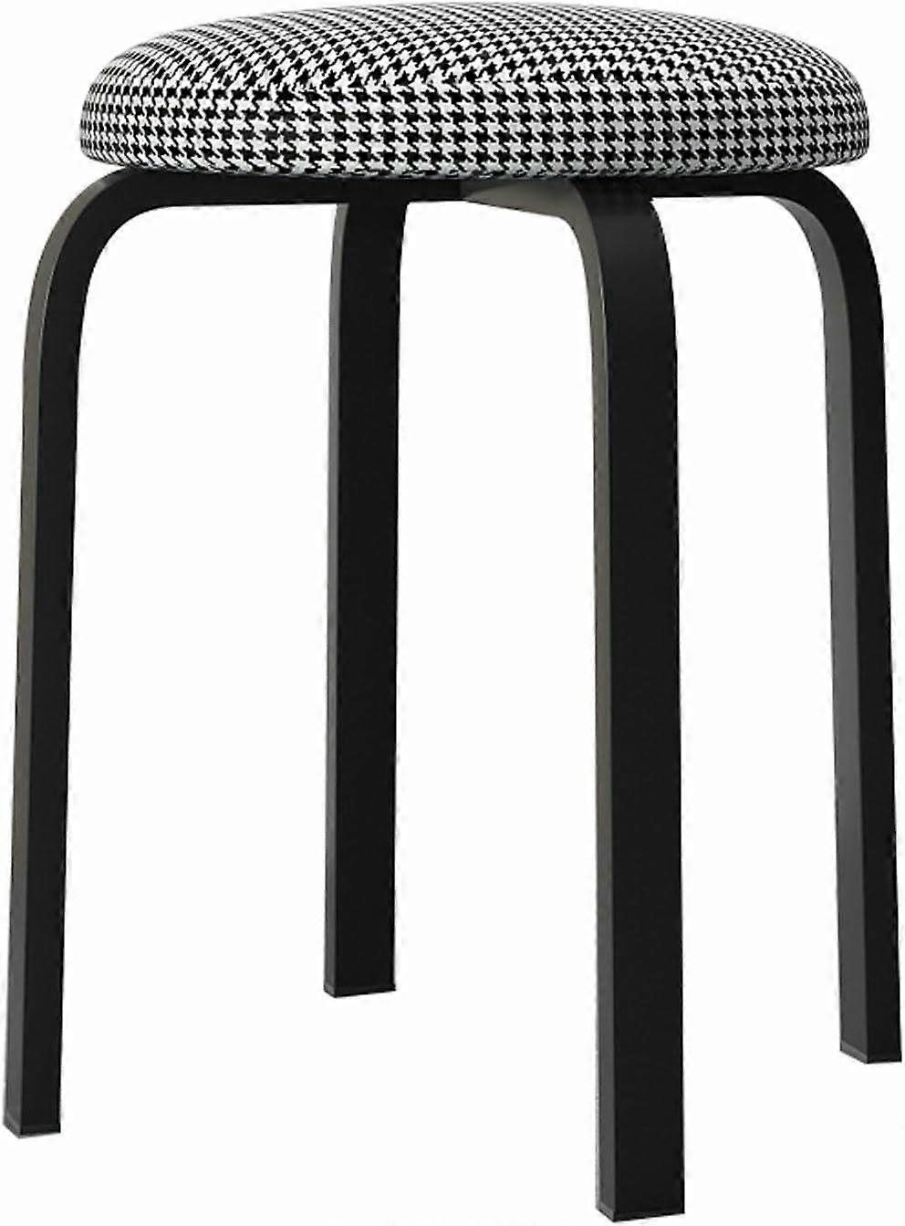 Bar Stools with Houndstooth PU Leather Seat, Stackable Metal Dining Stools, Black Legs
