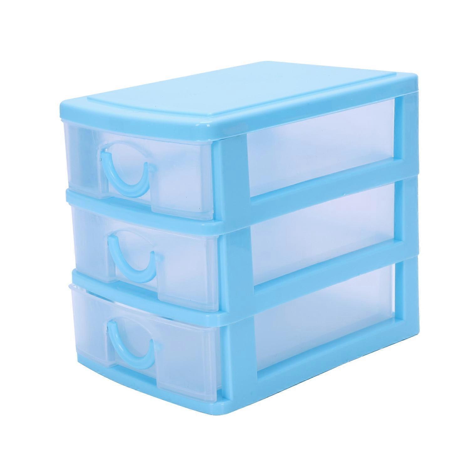 Drawer Type Storage Box Mini Translucent Drawer Type Plastic Storage Box（Blue 3 Layers）