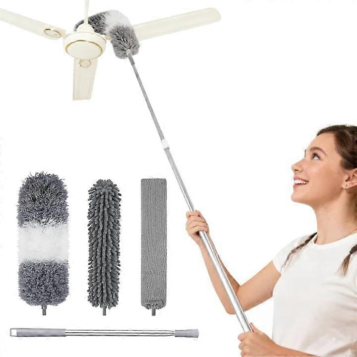 Microfiber Duster with Extension Pole, 4PCS Bendable Washable Set for  Ceilings and Fans