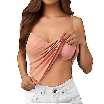 Dames tanktop met ingebouwde bh, relaxte pasvorm, verstelbare spaghettibandjes, gewatteerde camisole voor yoga/workout (X04-Roze, M)
