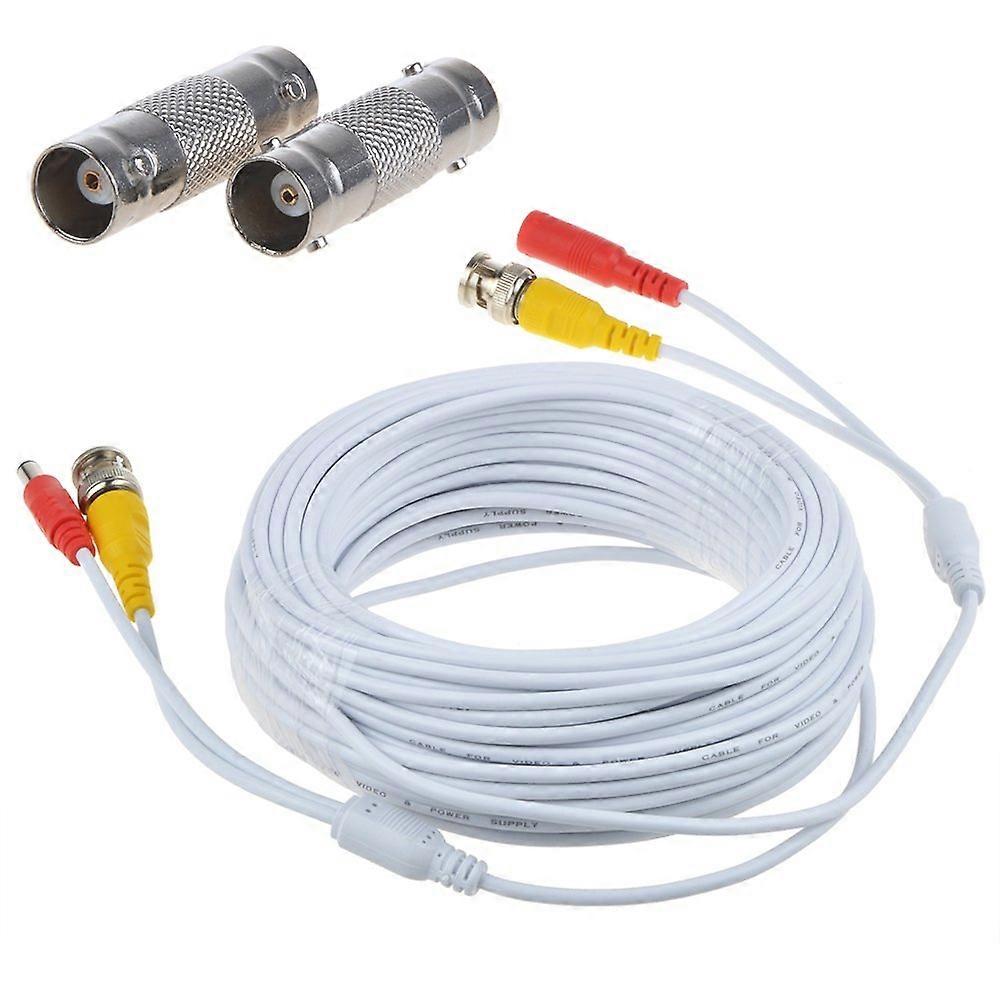 50ft White Premade BNC Video and Power Cable for CCTV Security Camera PlugandPlay Setup