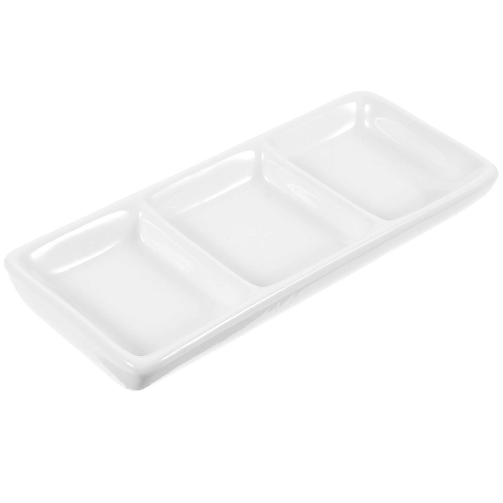Soy Sauce Tray Ceramic for 3Pcs 3-Compartment Rectangular Appetizer Use