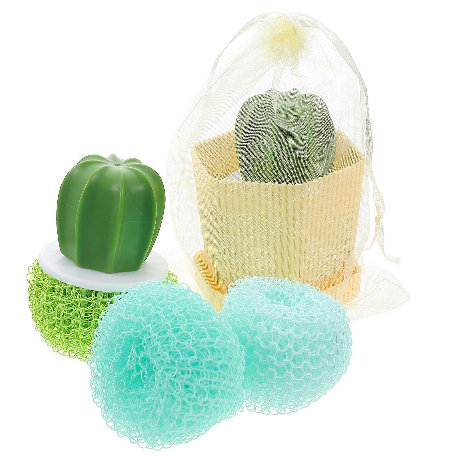 Kitchen Cookware Cleaning Brush Creative Cactus Shape Cleaning Balls 2Sets