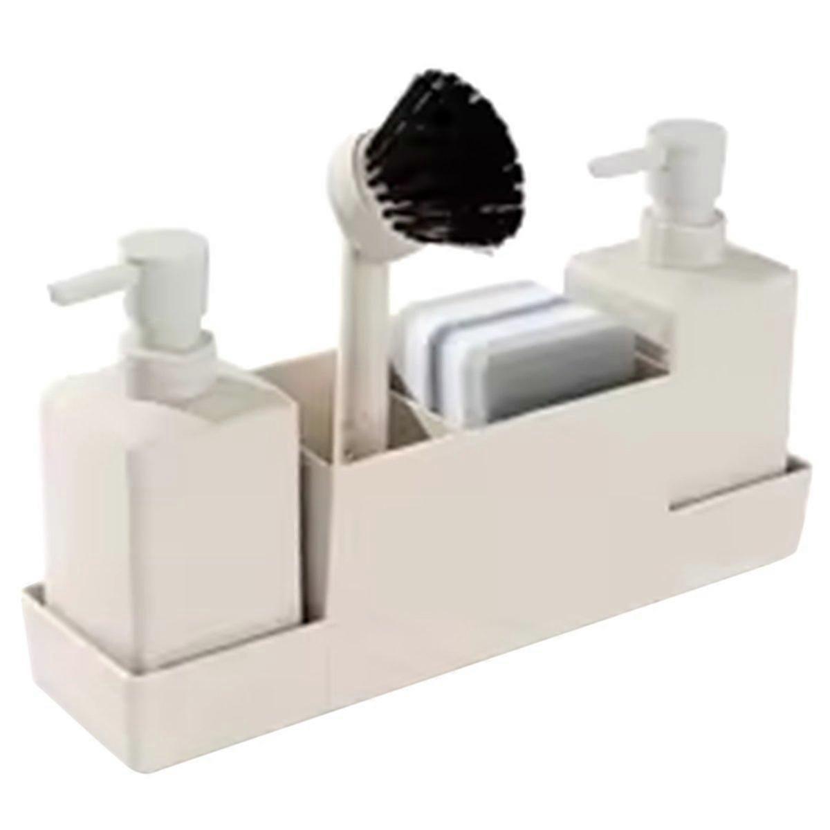 Kitchen Soap Dispenser with Sponge Holder Set Matte Beige