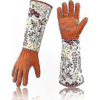 Luvas de jardinagem femininas de couro com punho alongado para poda de rosas e trabalhos ao ar livre (vermelhas) EF