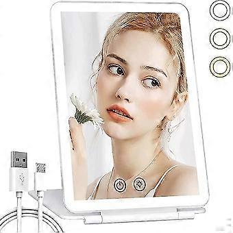 Travel Makeup Mirror, Lighted Makeup Mirror With 80 Led Lights And 3-color, Usb Rechargeable Folding Touch Screen Vanity Mirror For Makeup Travel Outi