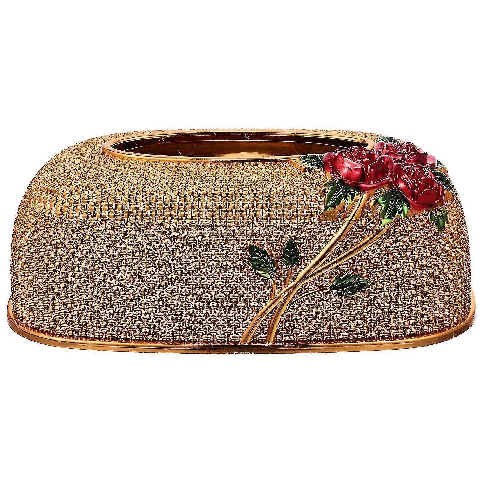 Golden Rose Pattern Tissue Storage Box for Household Use