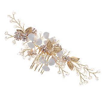 Crystal Wedding Hair Combs Gold Leaves White Flowers Bridal Side Comb Head Headpiece Hair Accessory