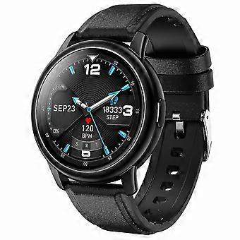 LF28 1,28-calowy okrągły ekran dotykowy, pulsometr, ciśnieniomierz, smartwatch ze skórzanym paskiem i systemem Android i iOS – brązowy