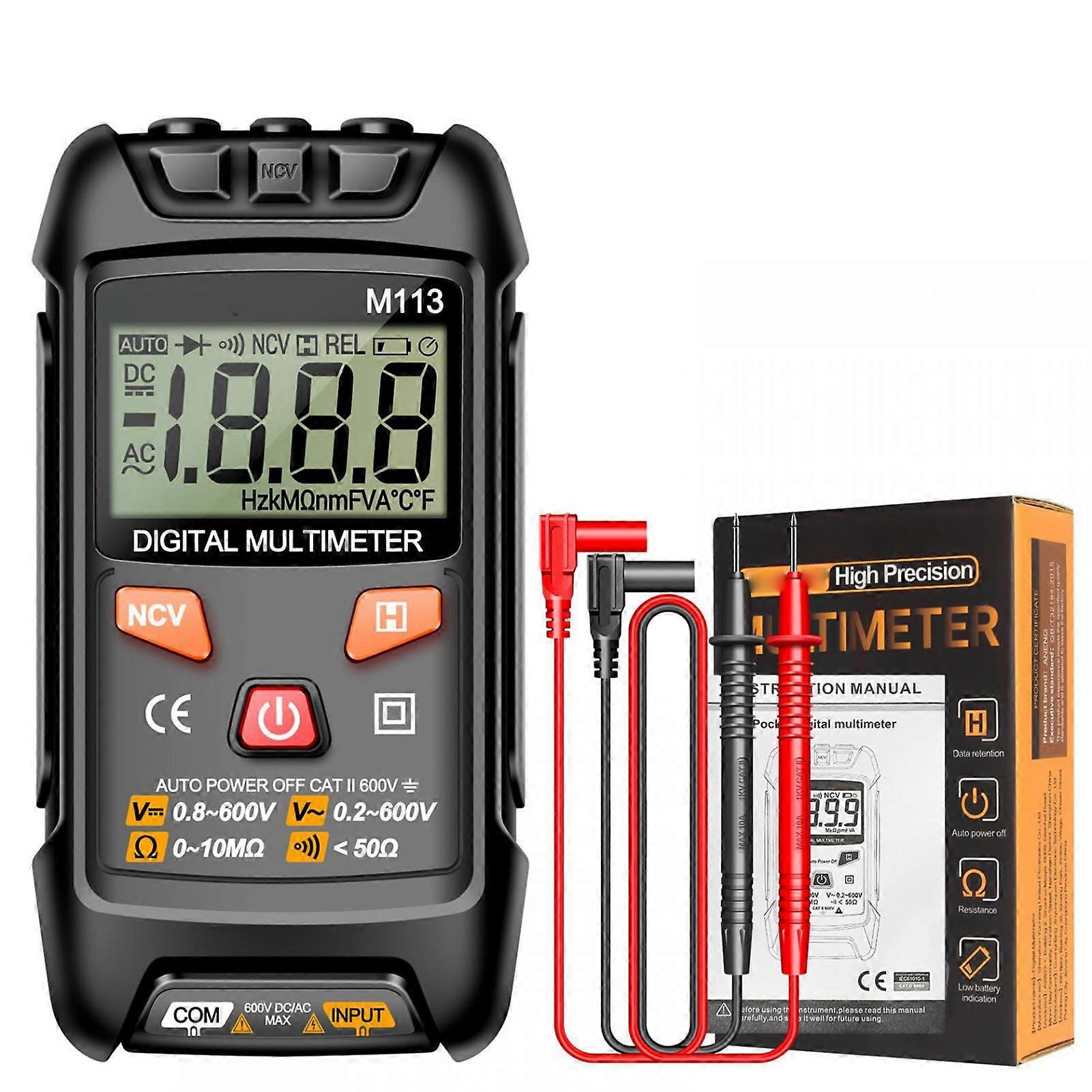 M113 Digital Multimeter Automatic Recognition Tester AC DC Voltage Current Resistance Capacitance Frequency Meter Black