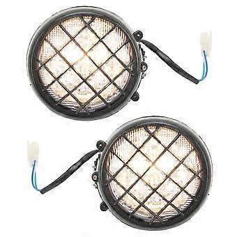 Pair 12V ATV LED Front Headlight Assembly with Bulbs Lamp Grills Replacement for Warrior 1996?2001