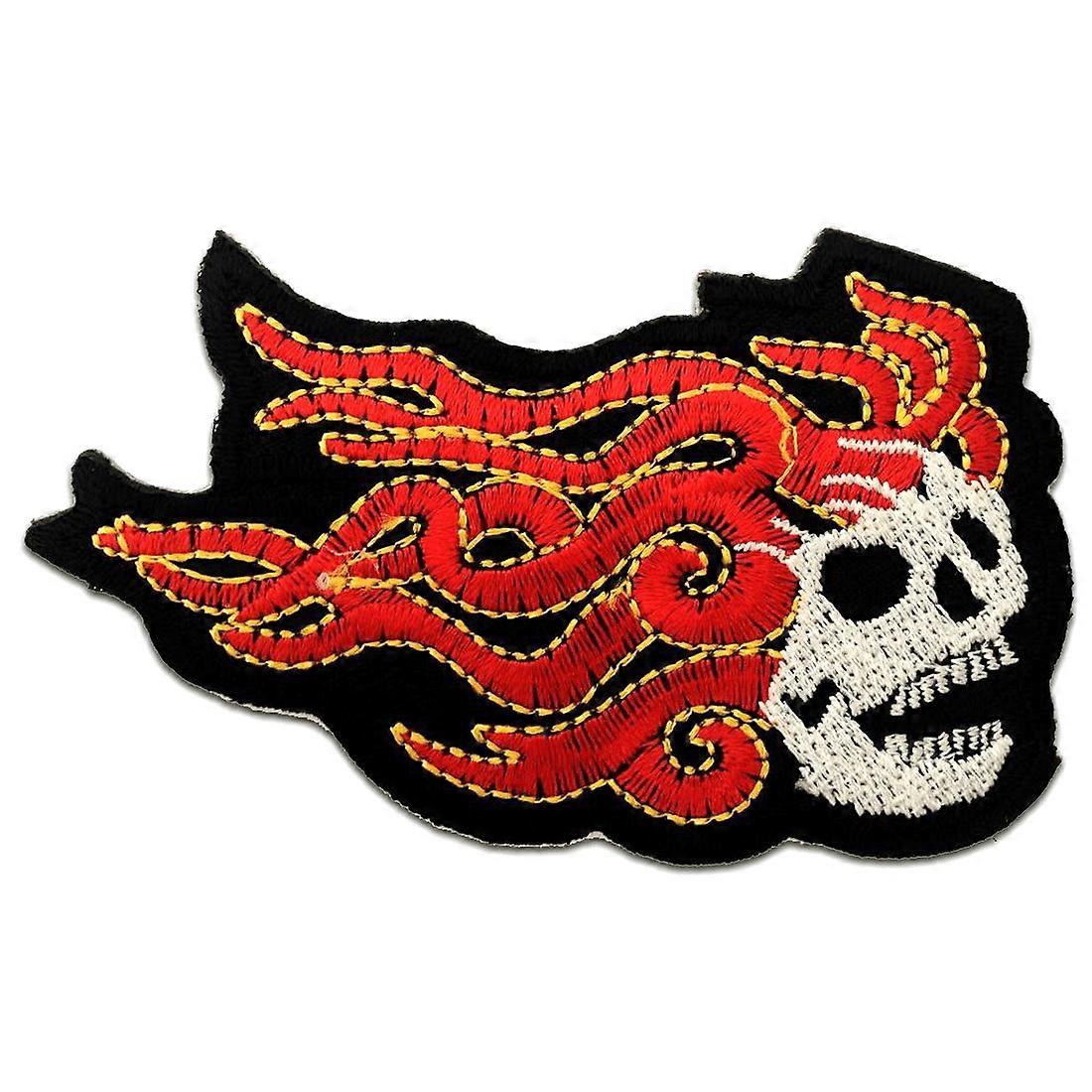 Patch - Skeleton with flame - red - 9.5 x 5.8 cm - Iron-on patch