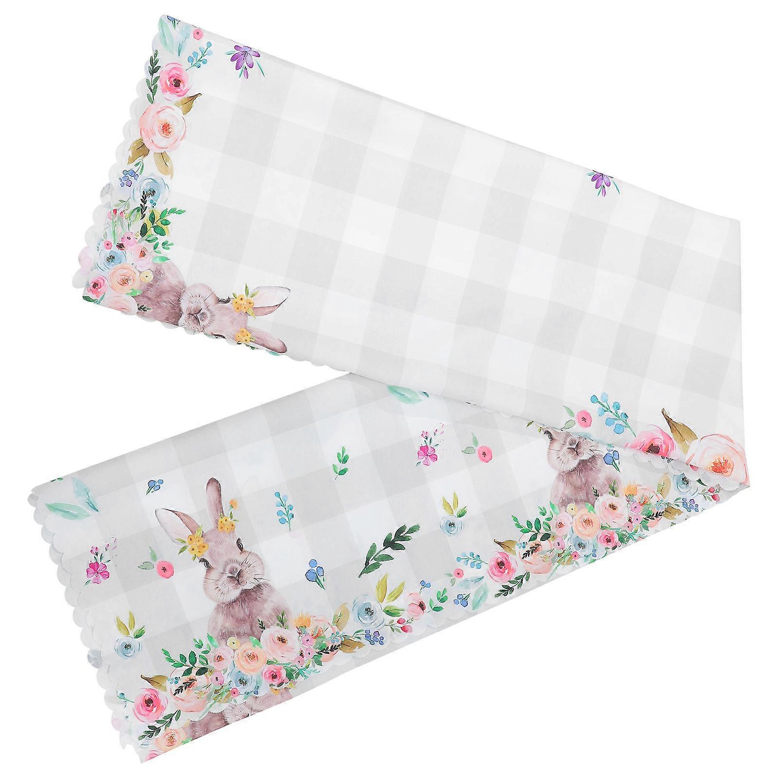 Easter Tablecloth Spring Table Runner for Home White Polyester