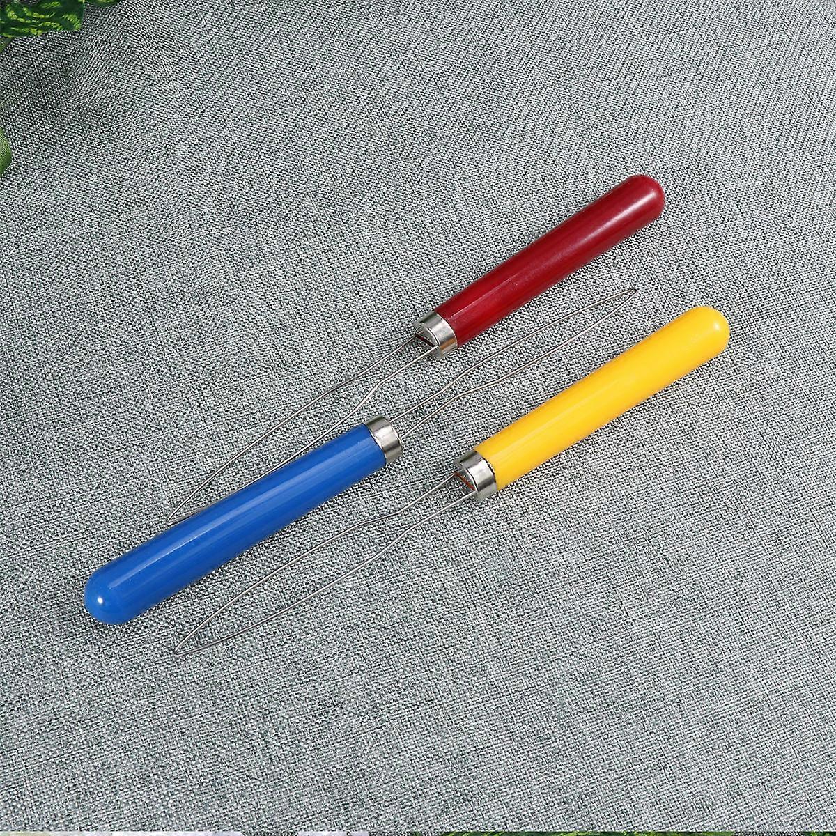 3Pcs Plastic Handle Stainless Steel Button Hook Helper Grip Button Hook Button Assist Device Red Pattern Yellow Pattern Blue Pattern