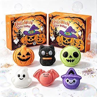 6 Pack Halloween Kids Bath Bombs Gift Set, with Surprise Toy Inside, Cute Ghost Pumpkin Bat Shaped Fizzy Bath Balls, Trick Or Treat Present for Boys a