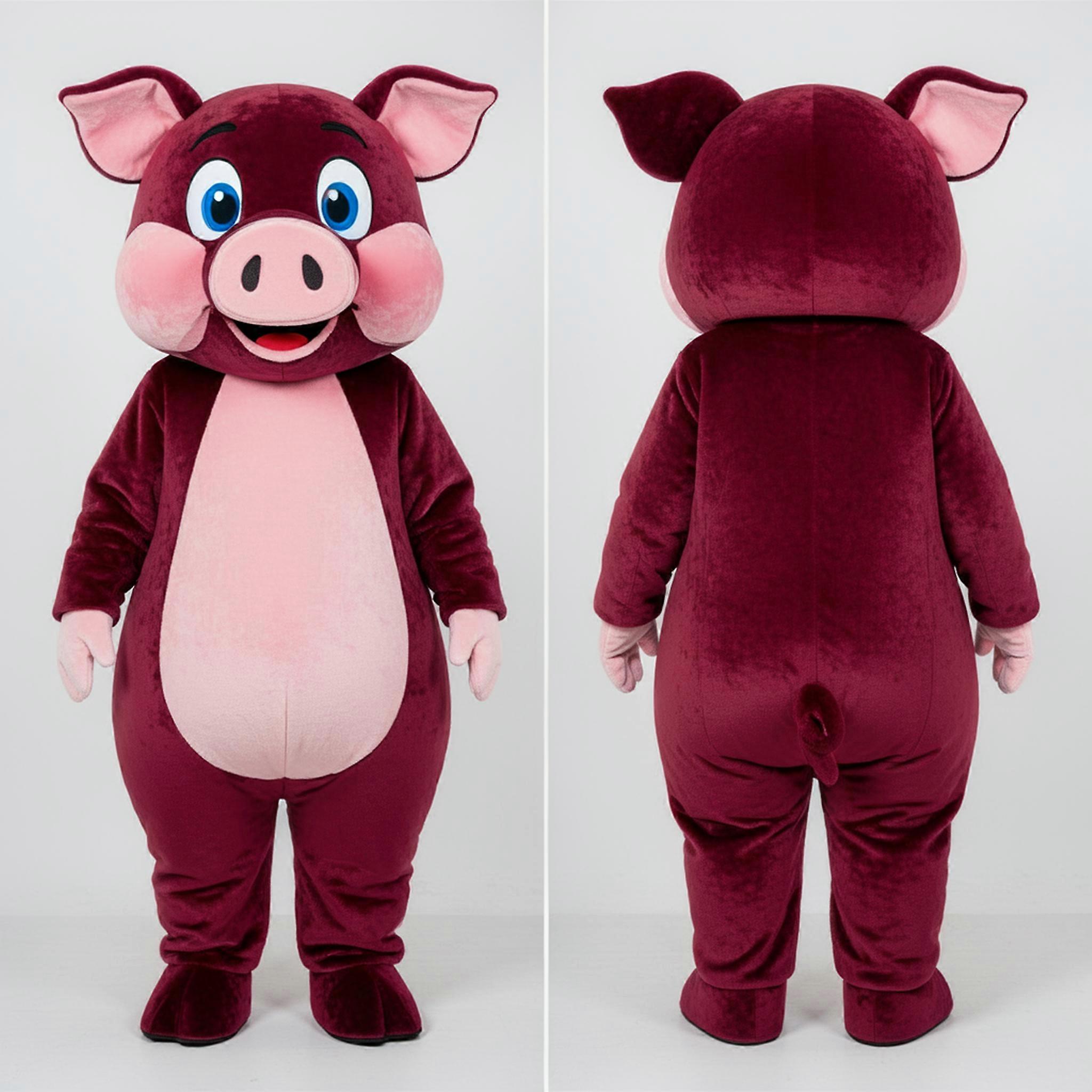 MASTICOT Maroon Plush Friendly Pig Mascot