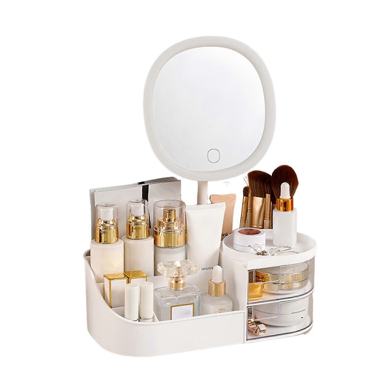 Large Capacity Cosmetics Storage Box with LED Lighted Mirror