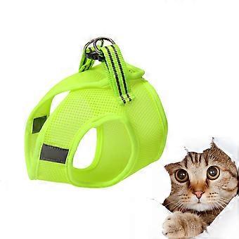 Pet Chest Strap Vest Type for Pulling with 2Pcs Breathable Green Cat Harness