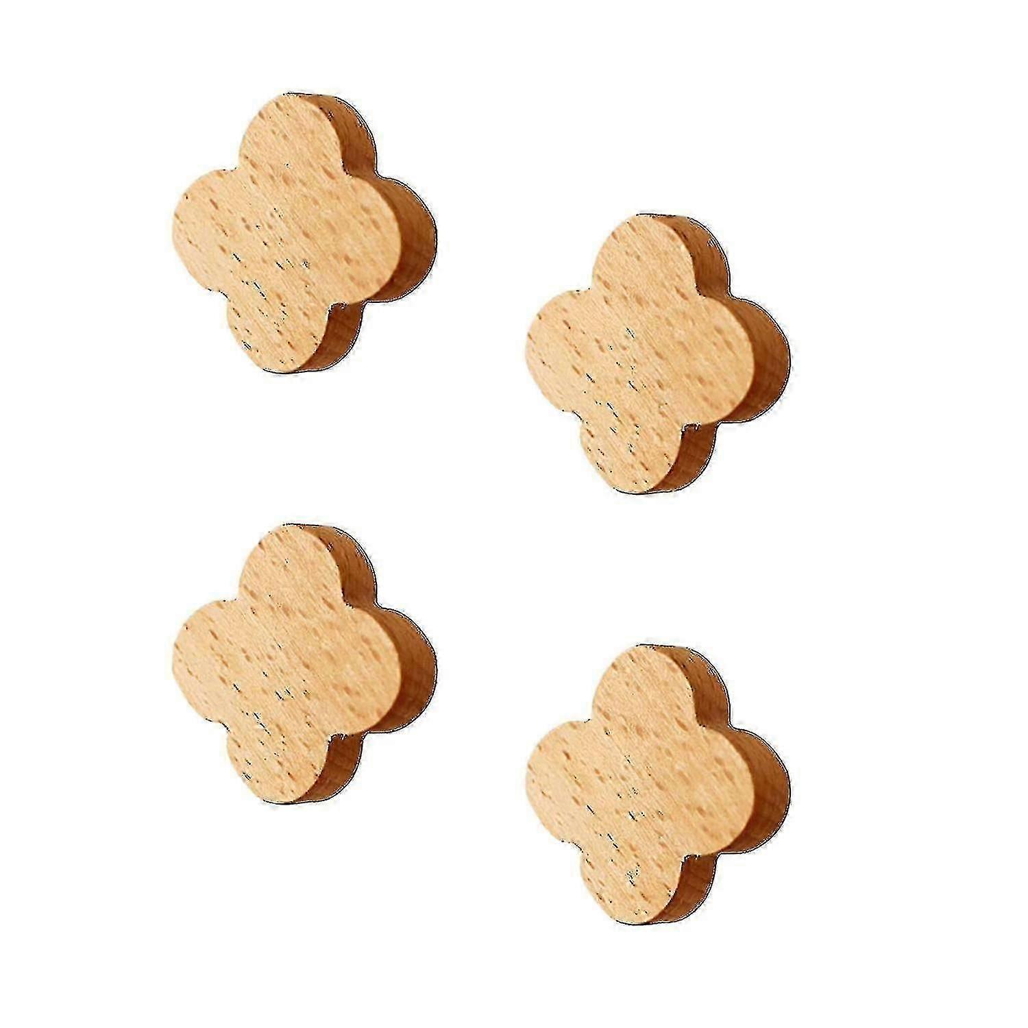 4 Pcs Wall Mounted Beech Adhesive Hooks,coat Hooks (flower Shape)