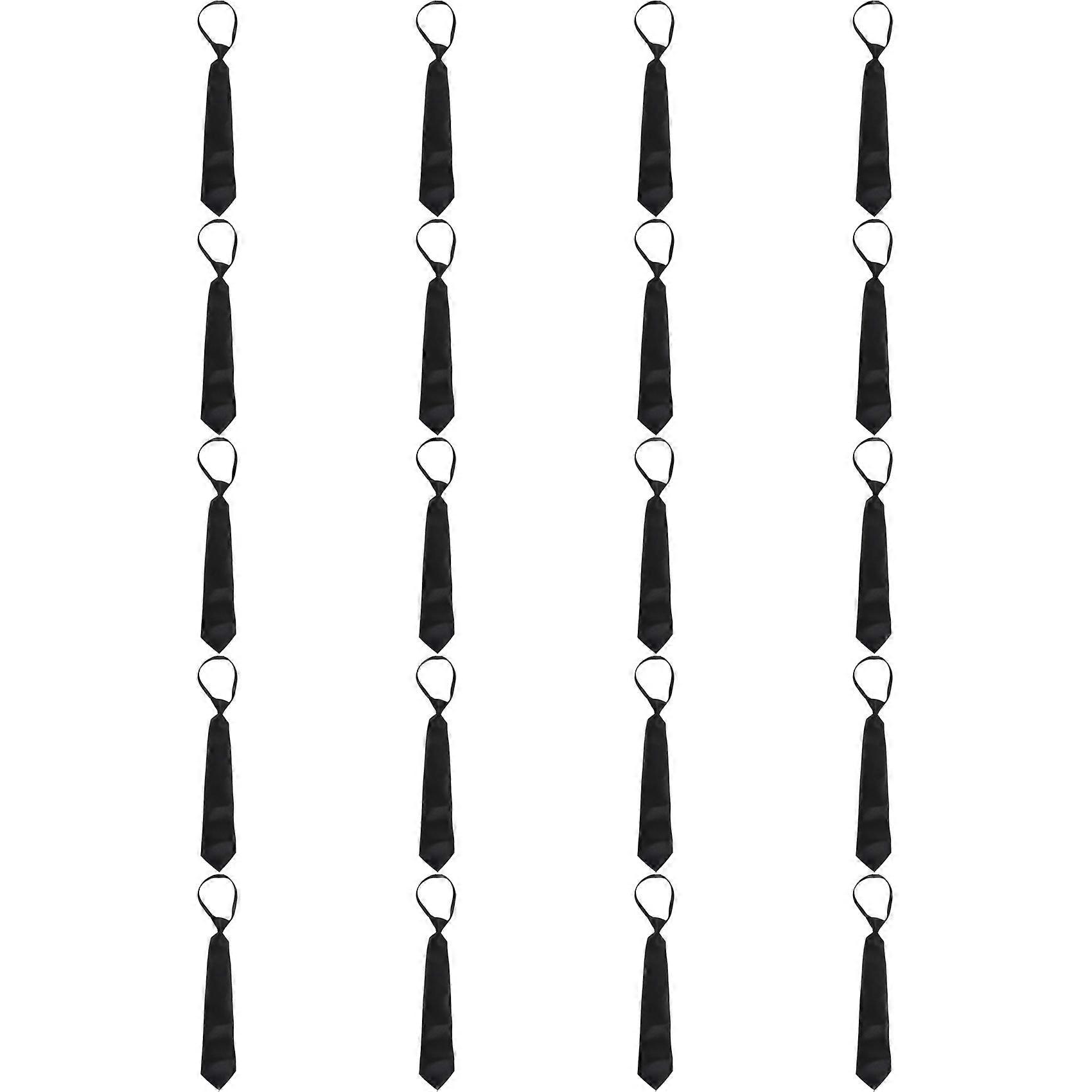 20X Men Solid Black Polyester Zip Up Necktie Smooth Zipper Tie