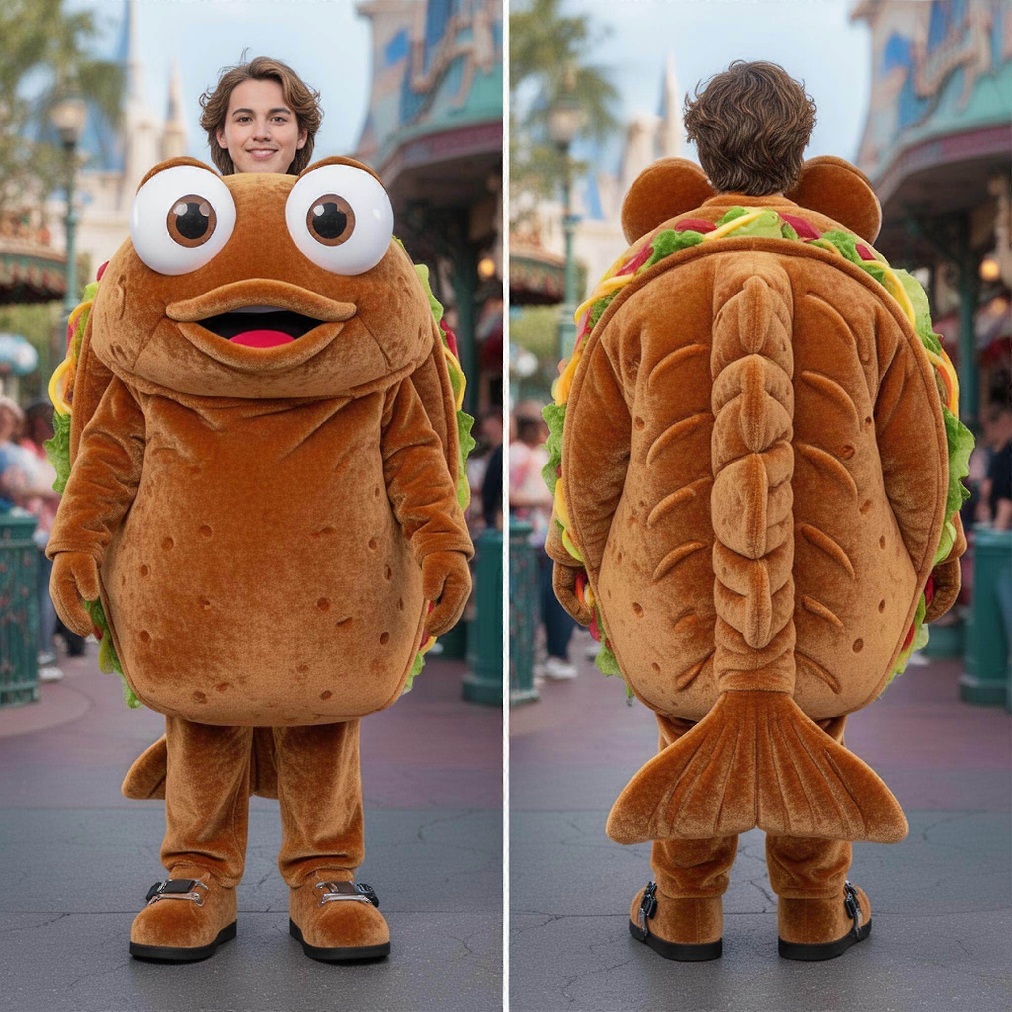MASTICOT Velvety Brown Fish Taco Mascot